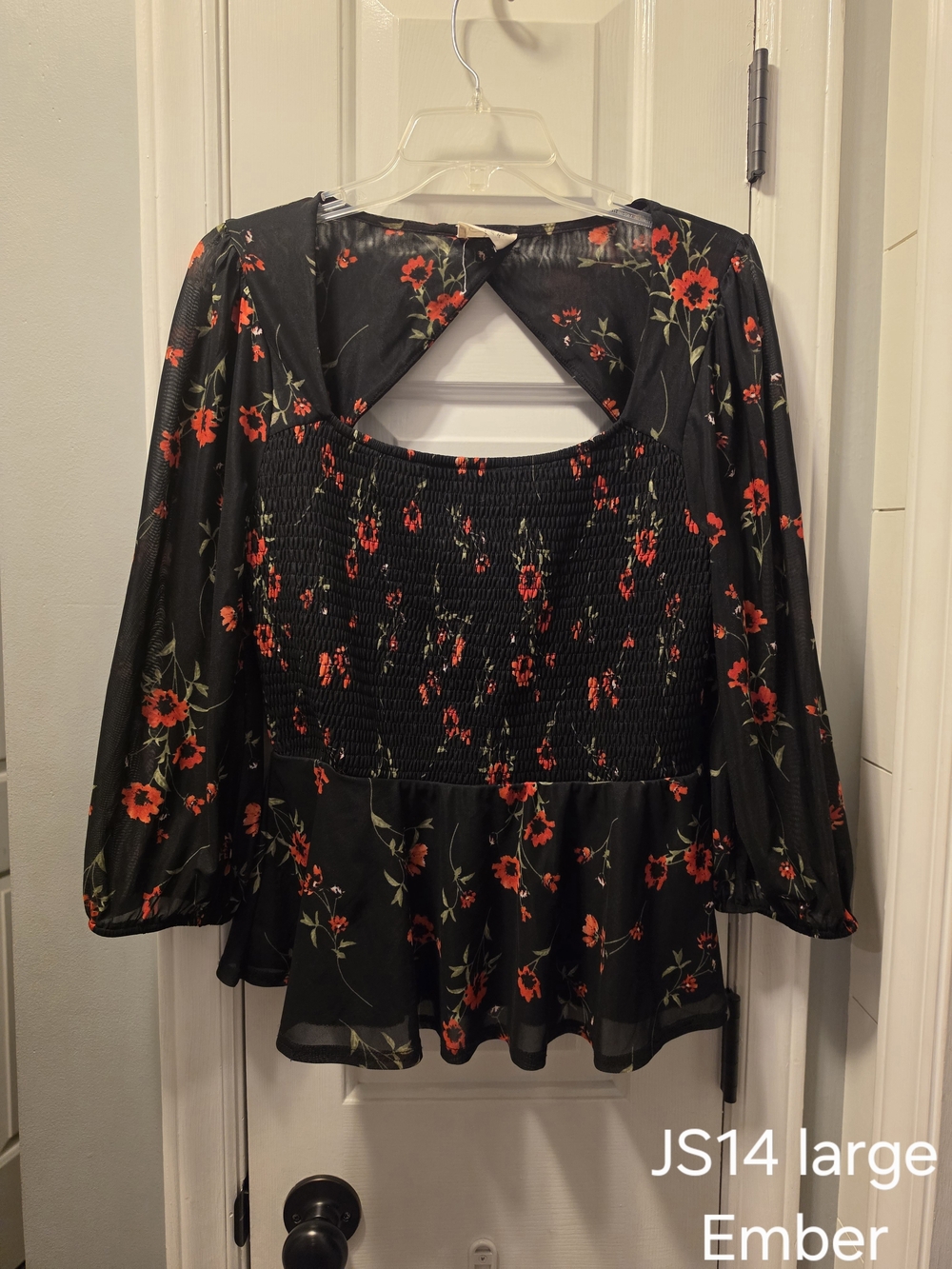Ember Black Floral Smocked Peplum Blouse